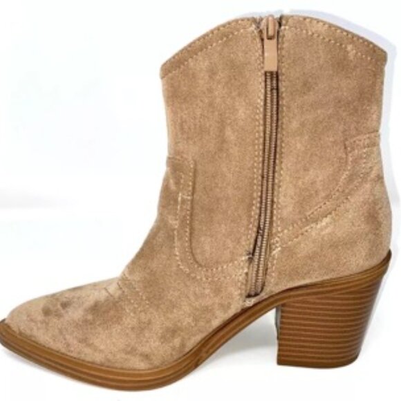 TOP MODA Western Ankle Booties Stitched Cowboy Women's Boots Taupe Size 7 - Picture 2 of 5